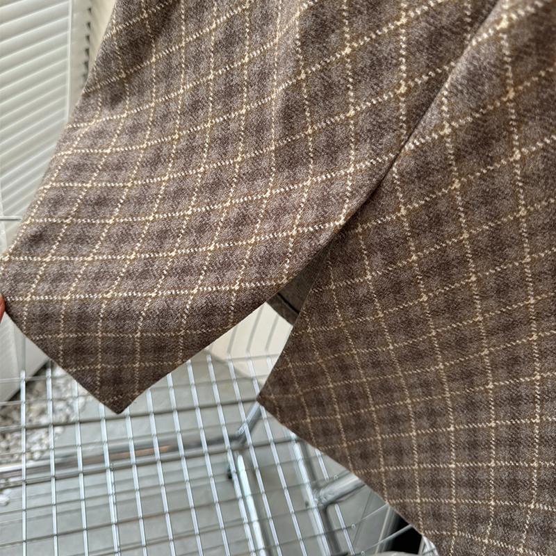 Plus Size High Waist A Line Wool Skirt Thickened Vintage Diamond Plaid Autumn Winter Fashion Wholesale Available