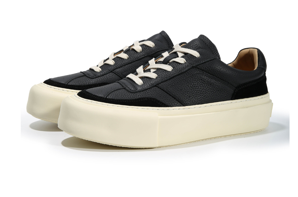 Giày sneaker nam da thật đế dày kiểu Âu phong cách tối giản — Màu đen, Màu trắng