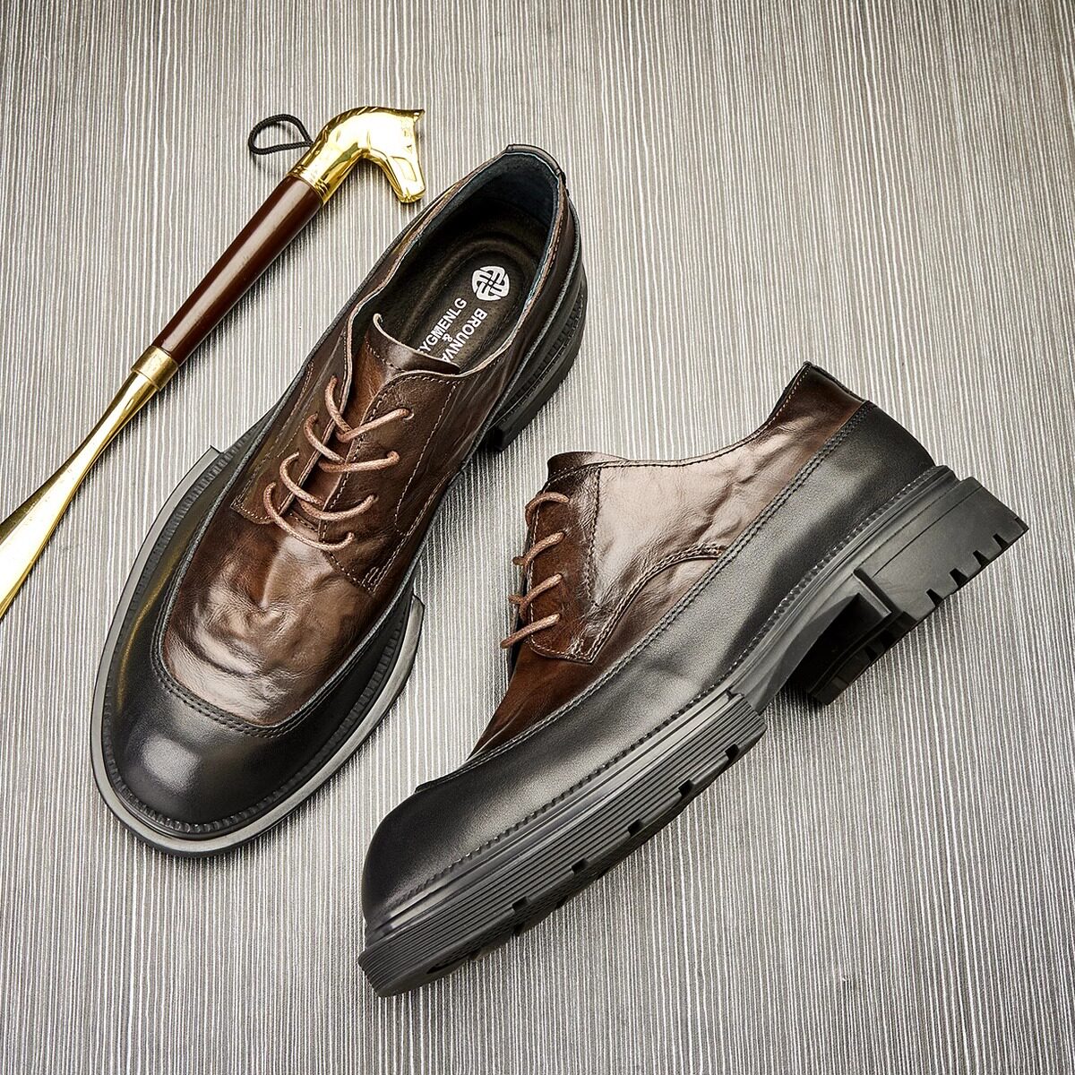 Men’s Genuine Leather Breathable Lace-Up Thick SoleCasual Shoes