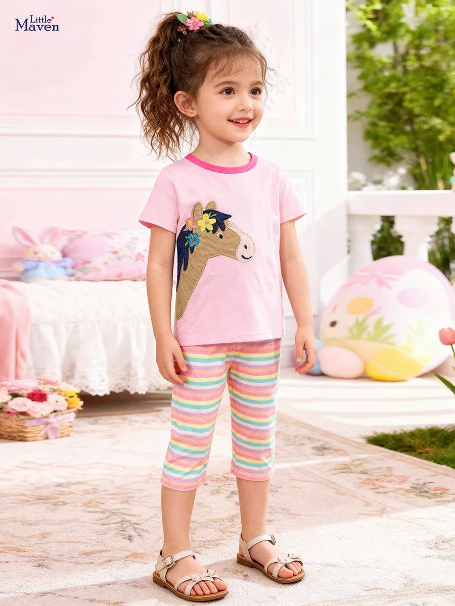 Style Cartoon Kids' Set Wholesale, Summer Cute Striped Girls' Two-Piece Outfit