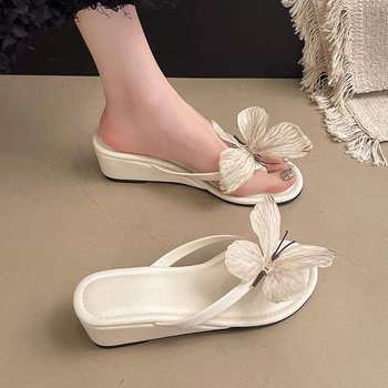 Thai Niche Seaside Resort Style Beautiful Bow Flower Sandals for Women 2025 French Open-Toe Half-Slip High Heels