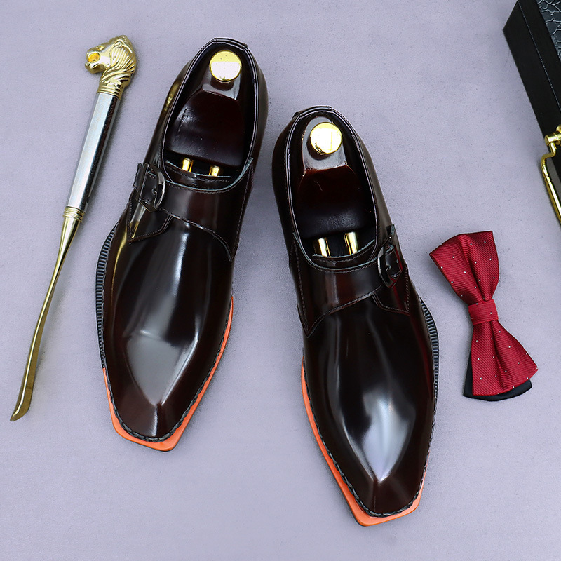 Giày tây nam da bò thật khóa cài monk strap mặt bóng kiểu Anh — Màu đen, Màu nâu