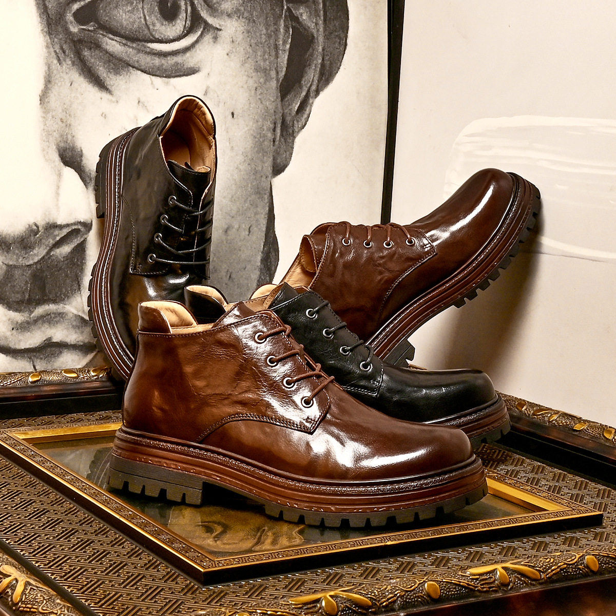 British Retro Men’s Leather High-Top Martin Boots