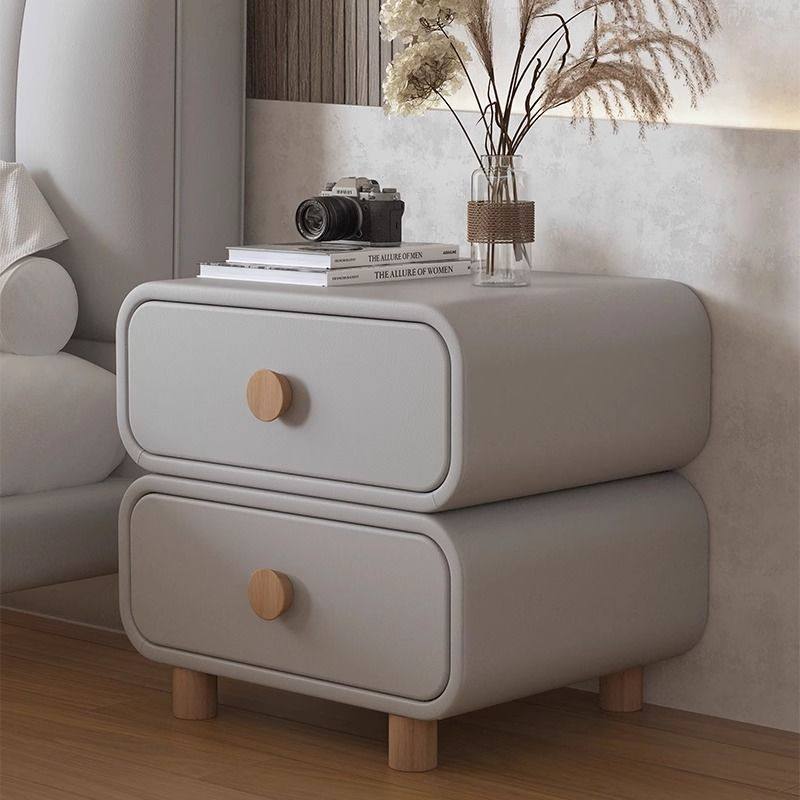 Cream Style Bedside Cabinet New Home Bedroom Leather Bedside Cabinet Simple Modern Installation-Free Small Storage Cabinet