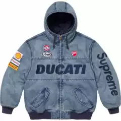 Supreme Ducati Hooded Ducati Co-Branded Motorcycle Cycling Clothing Windproof Warm Denim Jacket