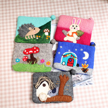 Ins Style Wool Felt Needle Felt Cute Little Elephant Hedgehog Forest Style Soft Cute Coin Purse Card Bag Cosmetics Bag Creative Gift
