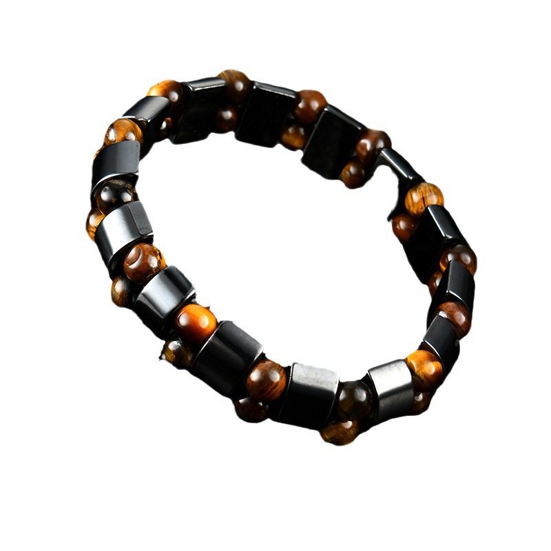 Natural Tiger Eye Stone Black Magnetic Magnet Bracelet for Teenagers and Men Retro Double Row Holiday Gift Magnetic Bracelet