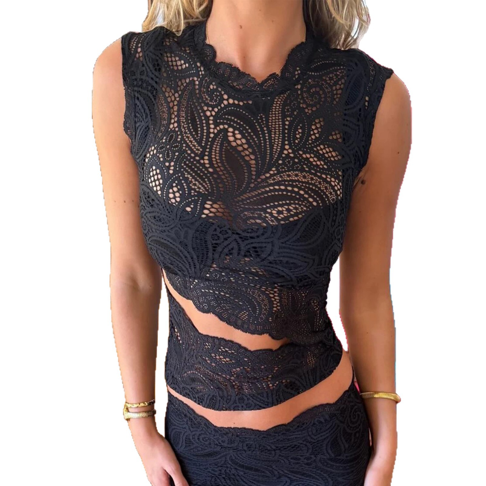 Red Lace Sleeveless Top with Asymmetrical Hem Sexy Design Mermaid Skirt Evening Wear Party Outfit Wholesale