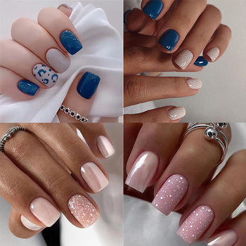 New Cross-Border 24-Piece Short Square Manicure Patch Leopard Print Contrasting Color Design High-End Wearable Nail Patch Wholesale