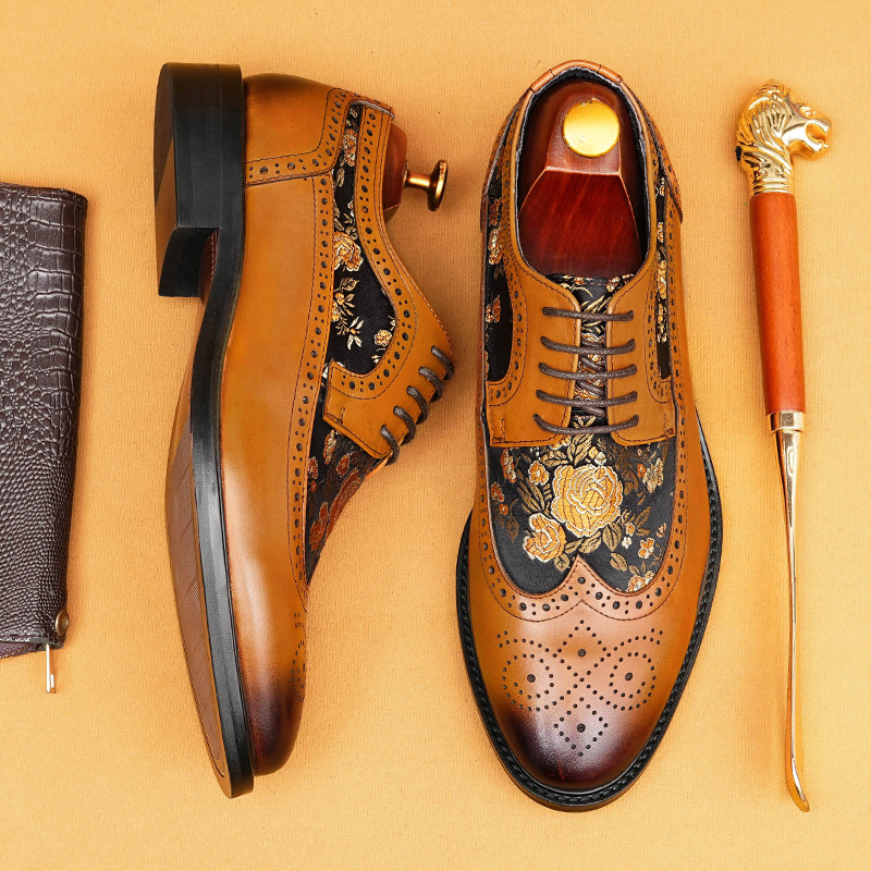 Giày Da Nữ Chất Liệu Da Bò Họa Tiết Hoa