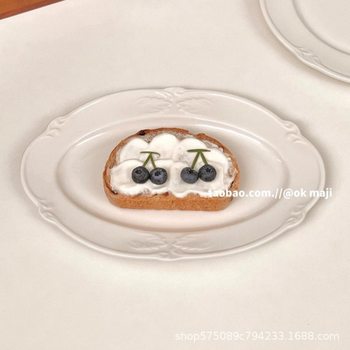 OK maji vintage ins style embossed dovetail plate household ceramic fish plate dish dessert flat plate dinner plate saucer