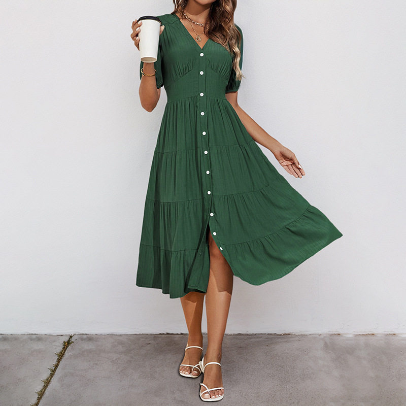 Summer Midi Dress Elegant Draped Design Solid Color Pleated Detail Perfect for Casual Outings or Events Wholesale
