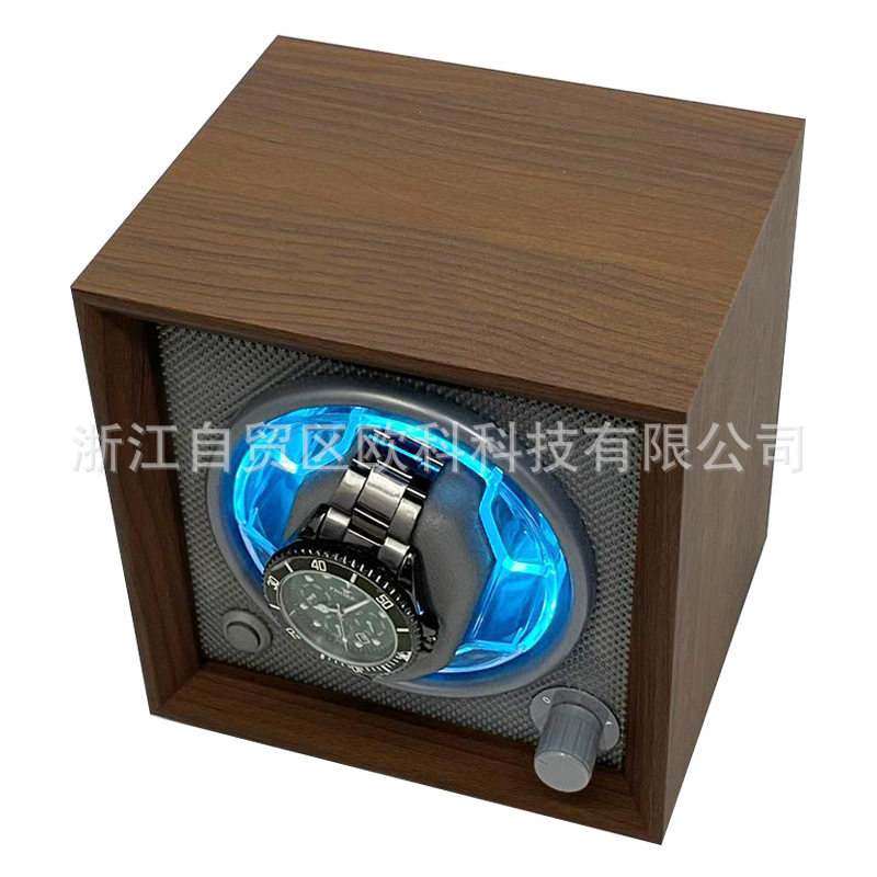 Black Walnut Wood 5-Speed Single-Watch Mechanical Watch Jewelry Box Automatic Watch Winder Electric Winding Watch Case with Ambient Lighting