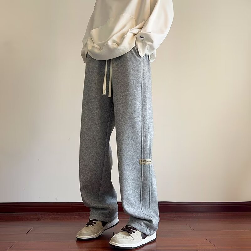 港风简约卫裤男秋冬潮流美式高街百搭休闲长裤复古直筒运动阔腿裤