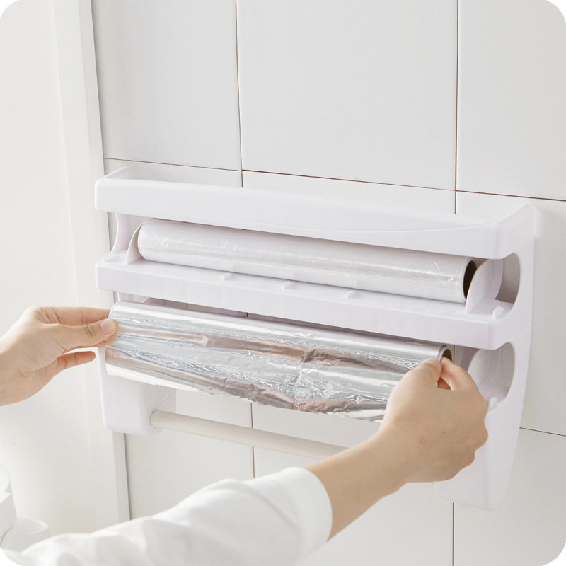 Kitchen Wrap Storage Rack with Cutter Aluminum Foil Barbecue Paper Storage Rack Tissue Rack Towel Storage Rack