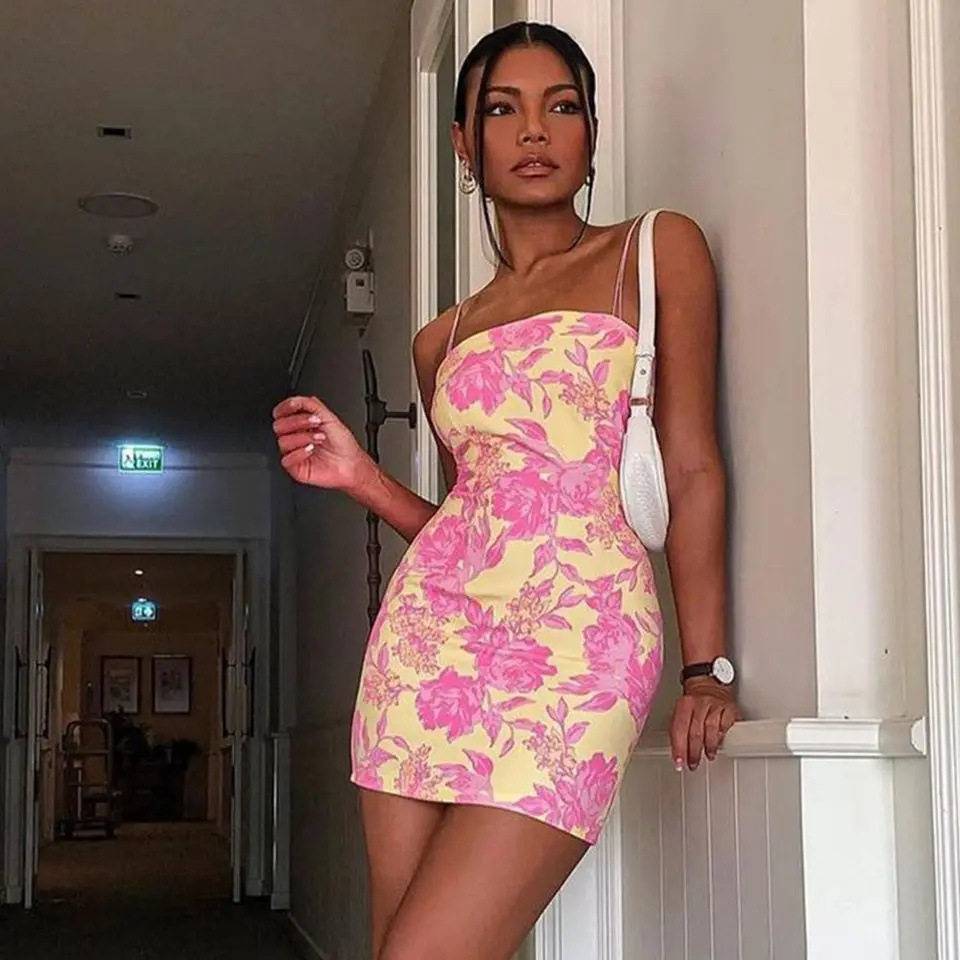 Summer Womens Bodycon Dress Off Shoulder Sexy Rose Print Sleeveless Perfect for Parties and Events Wholesale