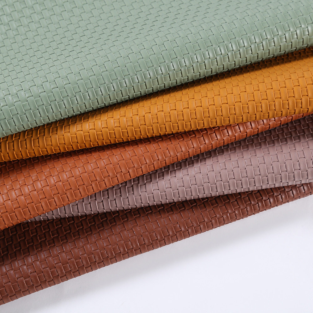 Pvc Embossed Woven Artificial Leather 1.0 Thick Handbag Shoe Material Straw Mat Pattern Brushed Bottom Small Woven Leather Fabric Wear-Resistant