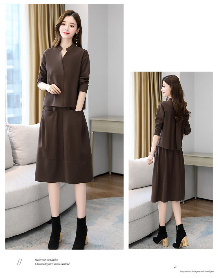 Set Bộ Áo Và Chân Váy Dáng Dài Nữ Tính Thu Đông Thanh Lịch Màu Nâu, Đen, Xám chi tiết 12