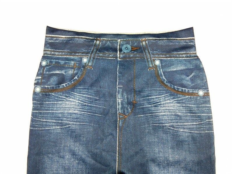 外贸款春季假口袋印花仿牛仔打底裤女无缝弹力显瘦薄款小脚裤K720