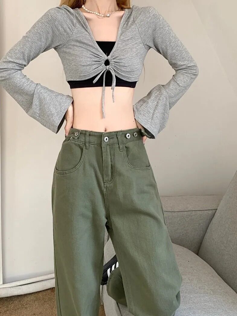 Plus Size Womens High Waist Loose Straight Leg Jeans Vintage Style Korean Design Flattering Fit Spring Fashion