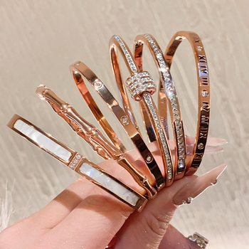 Rose gold titanium steel bracelet women's high-grade bracelet light luxury niche zircon bracelet plain ring bracelet jewelry