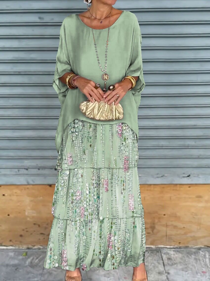 Chiffon Batwing Sleeve Maxi Dress Elegant Round Neck Trendy Design Lightweight Fabric Perfect for Spring Summer
