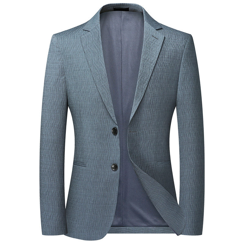 Áo Vest Nam Mỏng Tay Dài Ôm Dáng Co Giãn Chống Nhăn Họa Tiết Jacquard Màu Xanh