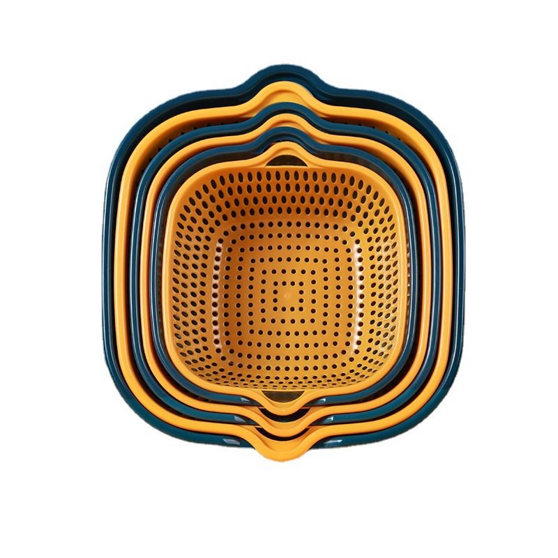 Multifunctional Draining Basket Six-Piece Set Wholesale Kitchen Color-Blocked Double-Layer 6-Piece Set Household Vegetable Washing Basket Fruit and Vegetable Basket Basin