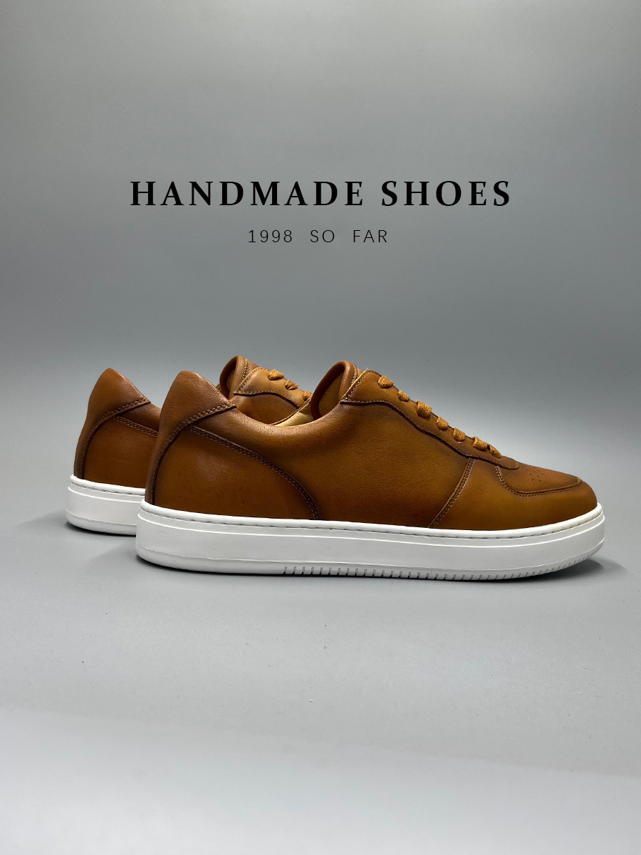 Giày sneaker nam da bò lớp đầu tiên đế bằng đệm khí cổ điển dễ phối — Màu nâu, Màu đen, Màu trắng