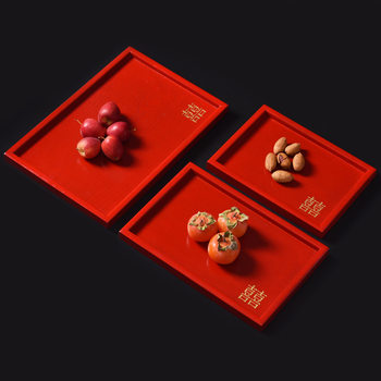 Chinese-Style Red Wooden Tray Rectangular Round Dinnerware Plate Red Plate Hotel Wedding Celebration Baking Tray Gift Tray