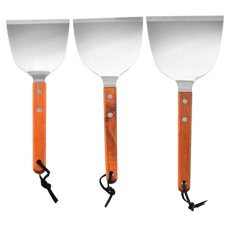 Cross-border stainless steel teppanyaki grilled steak spatula wooden handle multi-purpose pizza elastic cleaning cooking shovel tool suit