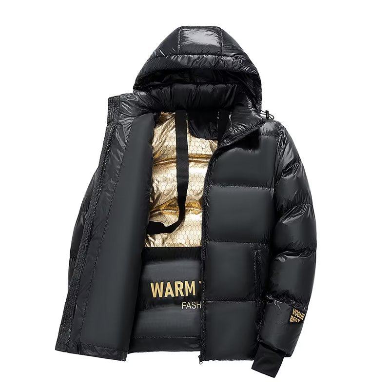 New national standard 90 white duck down black gold high-end down jacket thickened warm hooded cotton-padded jacket for men