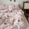 Ins Small Fresh Green Tulip Fragrance Washed Cotton Four-Piece Towel Embroidered Quilt Cover Dormitory Bed Bed Sheets Three-Piece Set