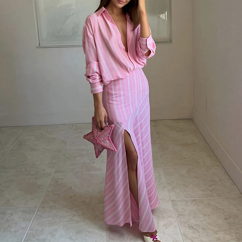 Striped Long Sleeve Shirt Dress Slim Fit Casual Style Summer Fashion Wholesale Available bulk order