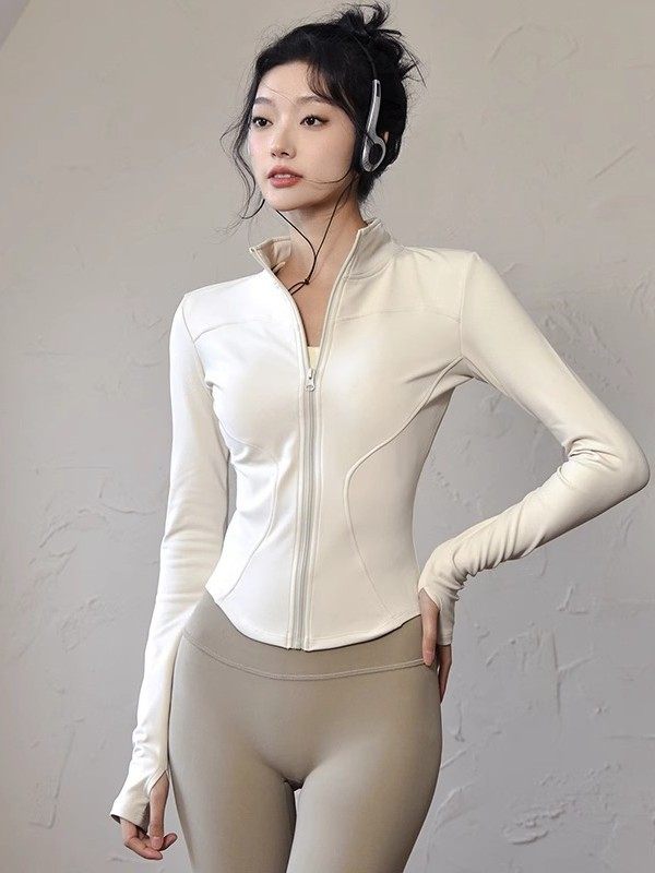 Vertical Collar Yoga Coat Women's Running Sports Fitness Clothes Long Sleeve Sunscreen Quick-drying Clothes Lulu Same Style Yoga Top