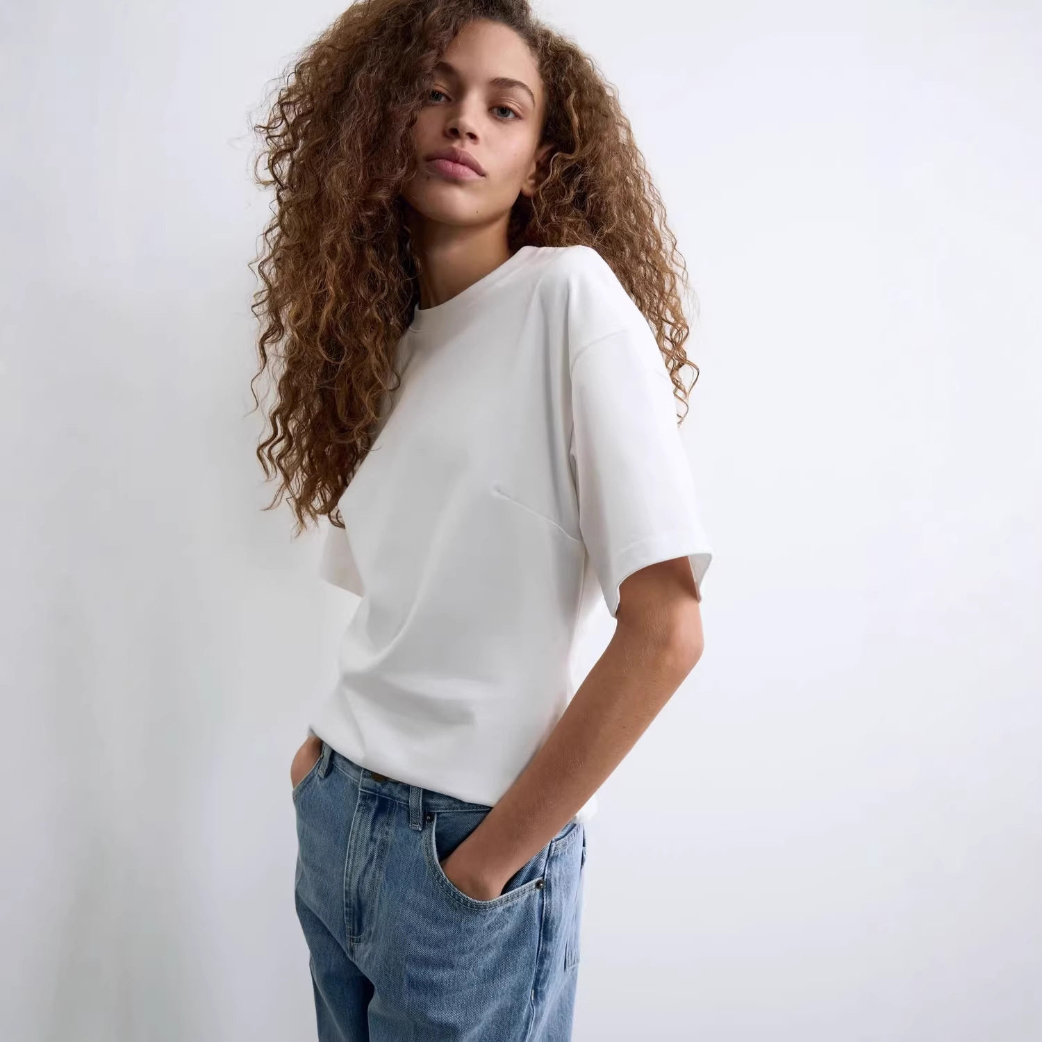Womens Summer T Shirt Casual Loose Fit Waist Defining Design Round Neck 100 Cotton Versatile Everyday Wear