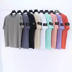Cross-border STONE ISLAND tide stone island solid color short-sleeved T-shirt label printing loose round neck couple bottoming shirt