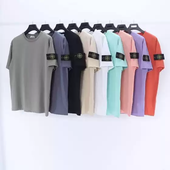 Cross-border STONE ISLAND tide stone island solid color short-sleeved T-shirt label printing loose round neck couple bottoming shirt