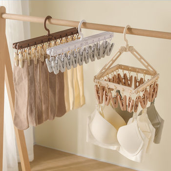 New 20-Clip Foldableable Clothes Drying Rack for Adults, Windproof Multi-Functional Plastic Clothes Hanger, Kidsren's Intimates and Socks Clips