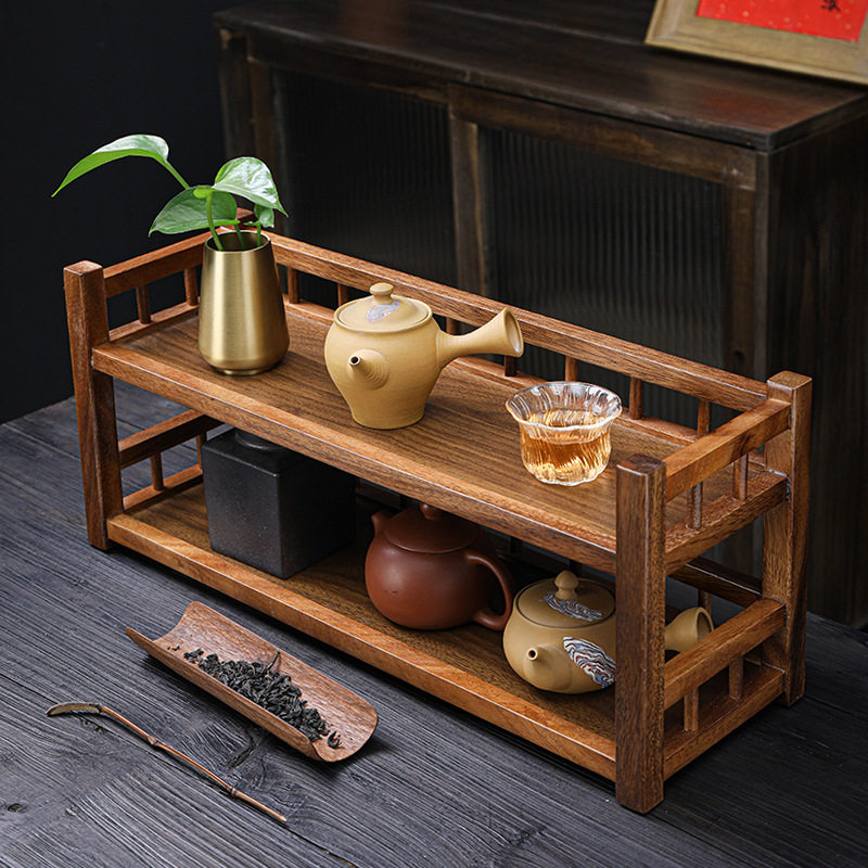 Walnut Desktop Storage Rack Tea Table Two-Layer Three-Layer Kung Fu Tea Cup Storage Rack