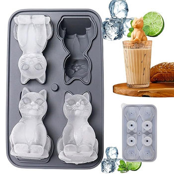 Kitty Silicone Ice Cube Household Kitten Ice Cube Mold Internet Celebrant Animal Ice Box Easy Demoulding Quick Frozen Silicone Ice Cube