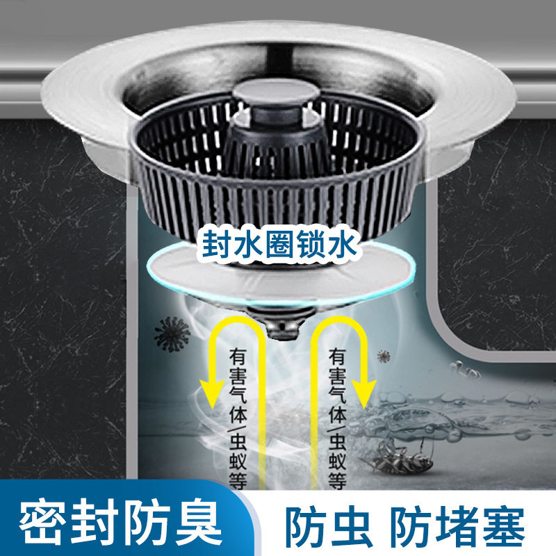 Stainless Steel Kitchen Sink Pop-Up Core Drain Sink Filter Basket Washbasin Water Blocking Cover Leaking Plug