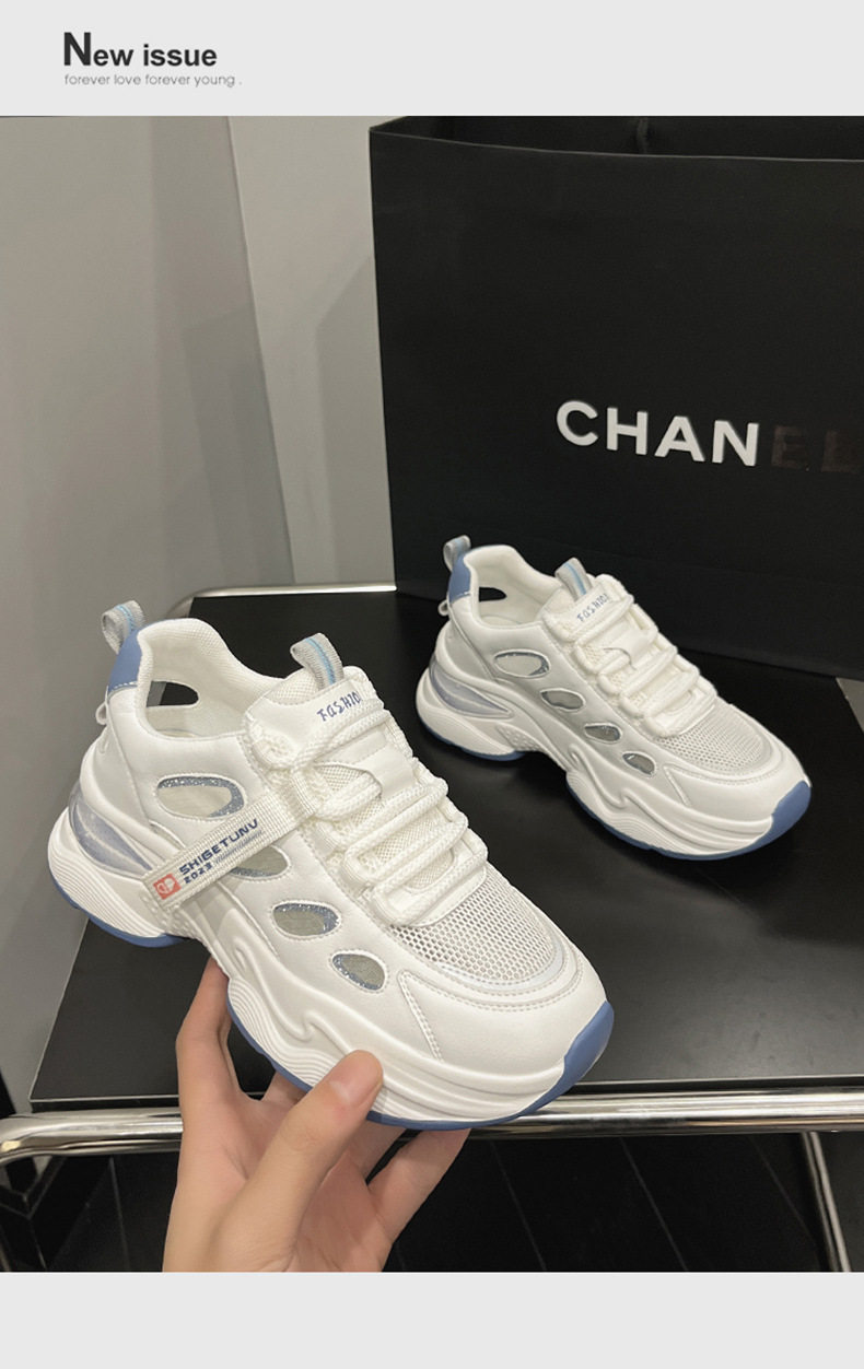 Dép sandal nữ quai chữ V đơn giản đế wedge PU thoáng khí — Xanh dương, Mơ chi tiết 14