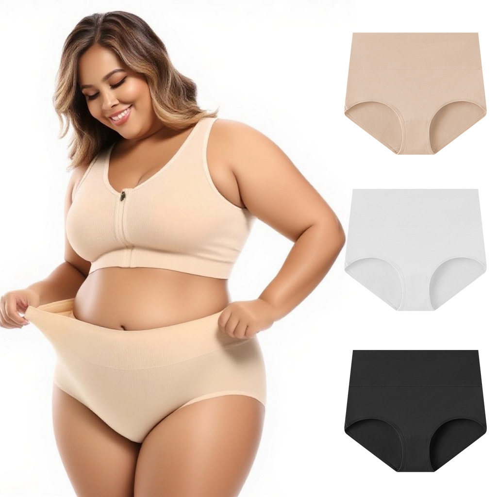 跨境欧码美码外贸女士内裤纯棉加大码高腰收腹内裤亚马逊爆款热卖