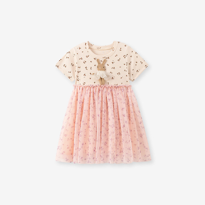 Robe fille mignon stylée, robe enfant maille été lapin 3D mignon