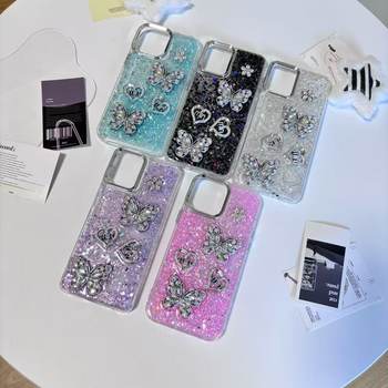Foreign Trade Accessories Glitter Butterfly Heart Rhinestone Epoxy Phone Case Android Apple Trendy A06 Apple 17Pm