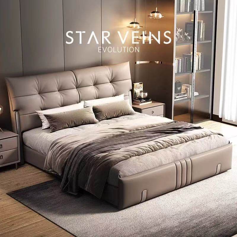 新款现代轻奢床主卧双人床米储物简约软包靠背大气婚床