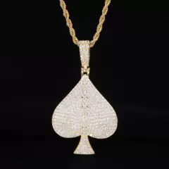 European and American Hip-Hop Design Full Zircon-Studded Poker Heart-Shaped Spade Pendant Men's Jewelry Necklace Accessory Hip-Hop Style