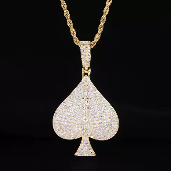 European and American Hip-Hop Design Full Zircon-Studded Poker Heart-Shaped Spade Pendant Men's Jewelry Necklace Accessory Hip-Hop Style