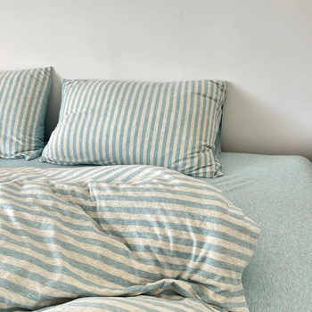 MUJI Japanese Knitted Cotton Striped Four-piece Set Tianzhu Cotton Cotton Quilt Cover Class A Nantong Bedding